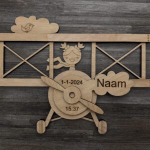 Vliegtuigje voor Baby met naam en tijd